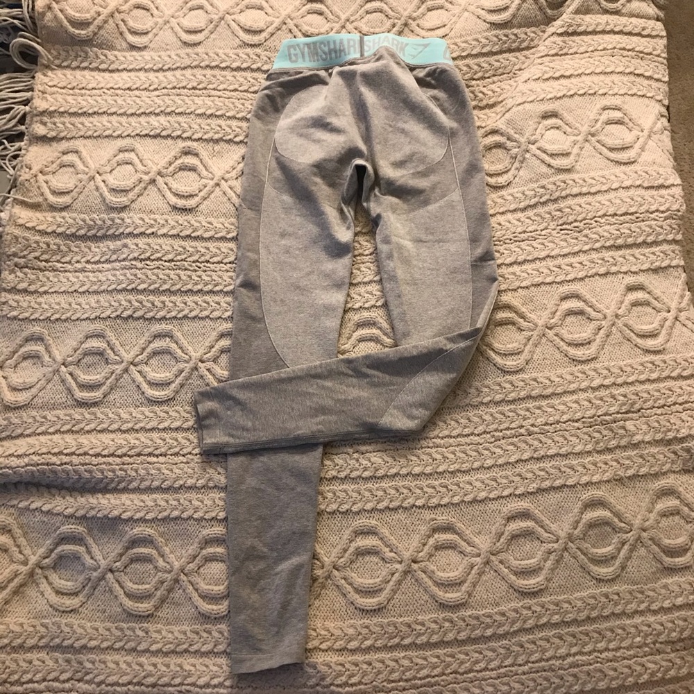 gymshark flex leggings light grey marl/turquoise - Picture 2 of 4